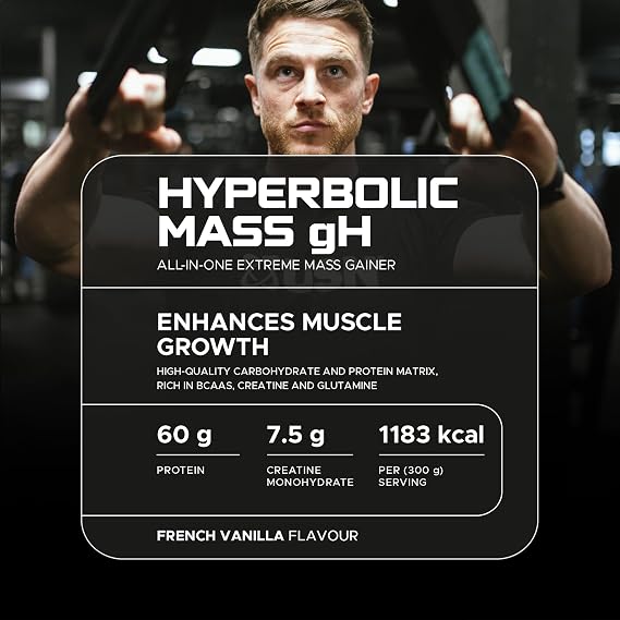 USN Hyperbolic Mass Weight Gainer Protein Powder | French Vanilla | 2kg | 1100+ Calories | High Calorie Muscle Mass Gainer | 60g Protein + Creatine | Bulk Weight Gain for Hard Gainers