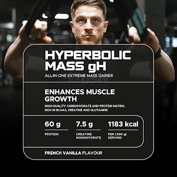 USN Hyperbolic Mass Weight Gainer Protein Powder | French Vanilla | 2kg | 1100+ Calories | High Calorie Muscle Mass Gainer | 60g Protein + Creatine | Bulk Weight Gain for Hard Gainers