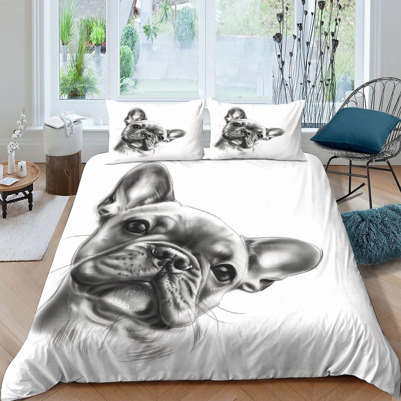 Ctjqhvkz Style-9 3D Printed French Bulldog Fitted Sheet Microfiber White Artistic Dog Mattress Cover For Bedroom Guest Room Decor Single（135X200cm）