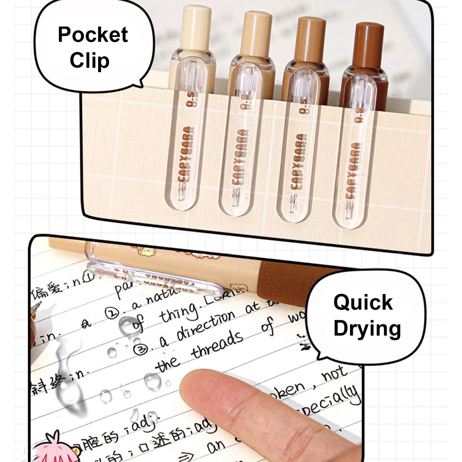 4 Pcs Cute Retractable Pens Small Pocket Pens Cartoon Capybara Gel Pen Black Ink Pen 0 5mm Fine — view 6