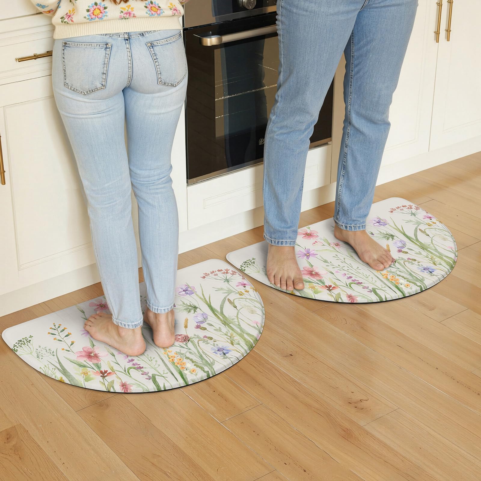 KIMODE Set di 2 tappetini da cucina anti affaticamento per pavimento, tappeti da cucina a mezza luna, 45,7 x 71,1 cm, tappeti per pavimento della cucina, tappetini da scrivania in memory foam