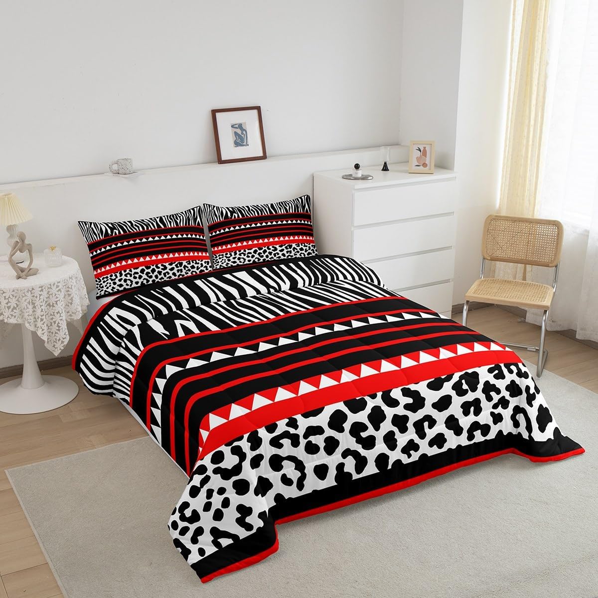 Feelyou Boys Girls Red Geometric Stripes Duvet Insert Toddler Size, Geometrics Comforter Set Stripe Line Bedding Set Kids Teens Bedroom Decor Bed Set 2Pcs