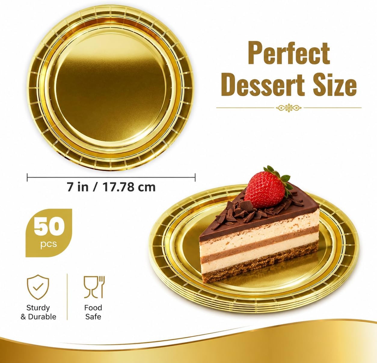 50PCS Gold Paper Plates, 7 Inch Disposable Dessert Cake Plates image 2