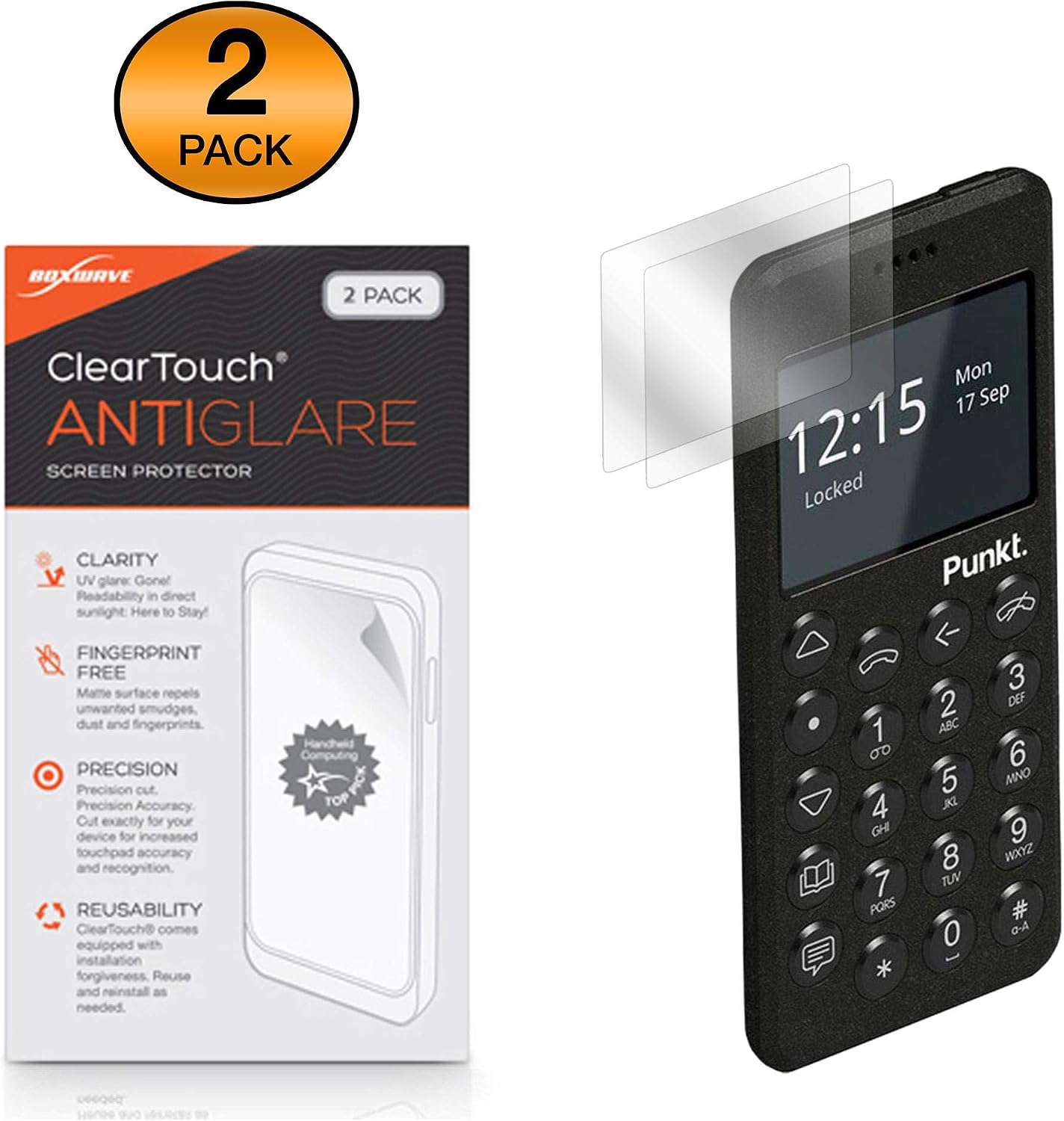 BoxWave Screen Protector Compatible with Punkt MP02 - ClearTouch Anti-Glare (2-Pack), Anti-Fingerprint Matte Film Skin for Punkt MP02 image 2
