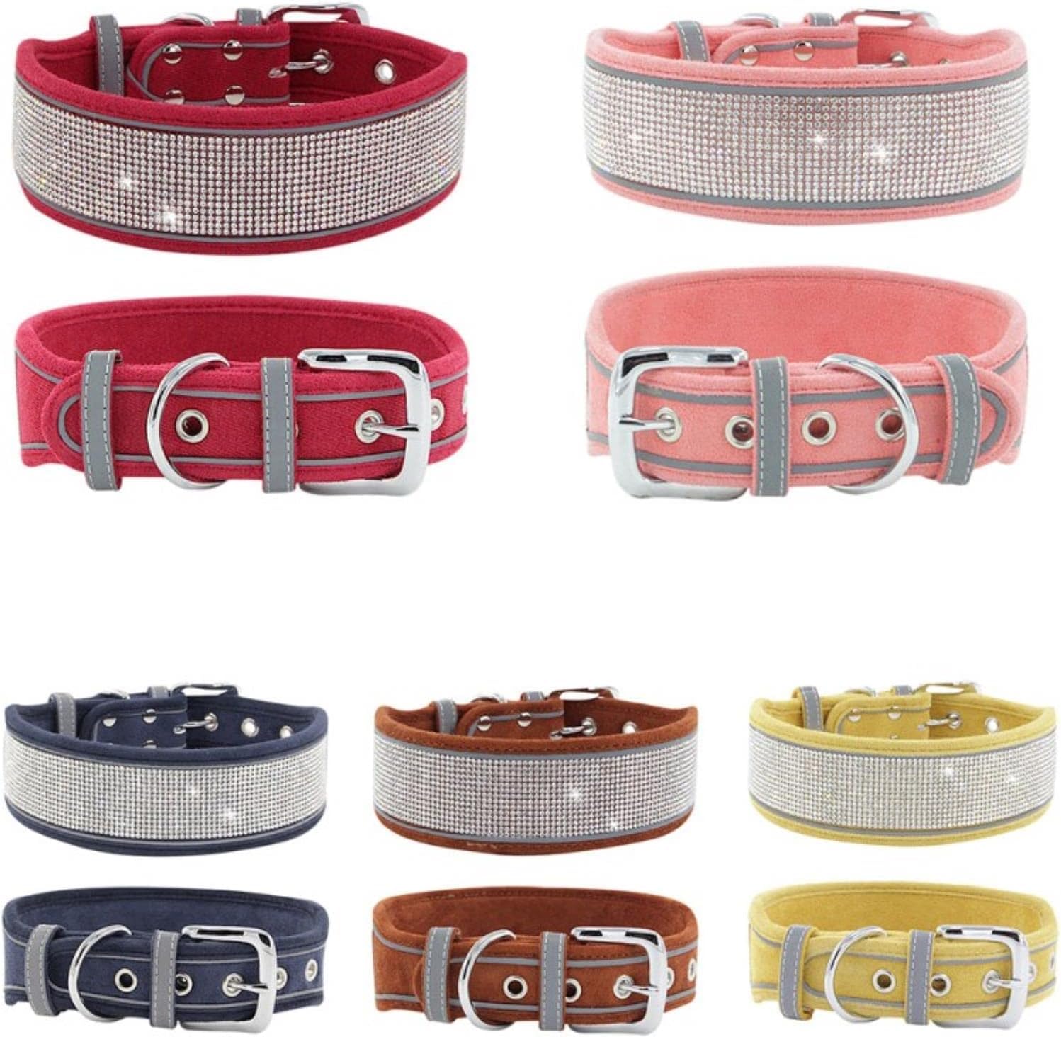Collar de Lujo con Diamantes de imitación, Suave, Ajustable, Personalizado, Reflectante, Ancho y Brillante, for Perros pequeños y medianos. ，Collar de Perro(Brown,L)