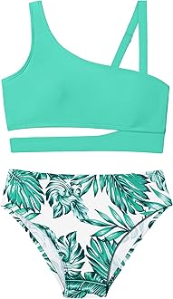 QueenstyleGirls Swimsuits Bikini Set Kids Cutout Bathing Suit Bikini Top Two Piece Girls' Swimwear