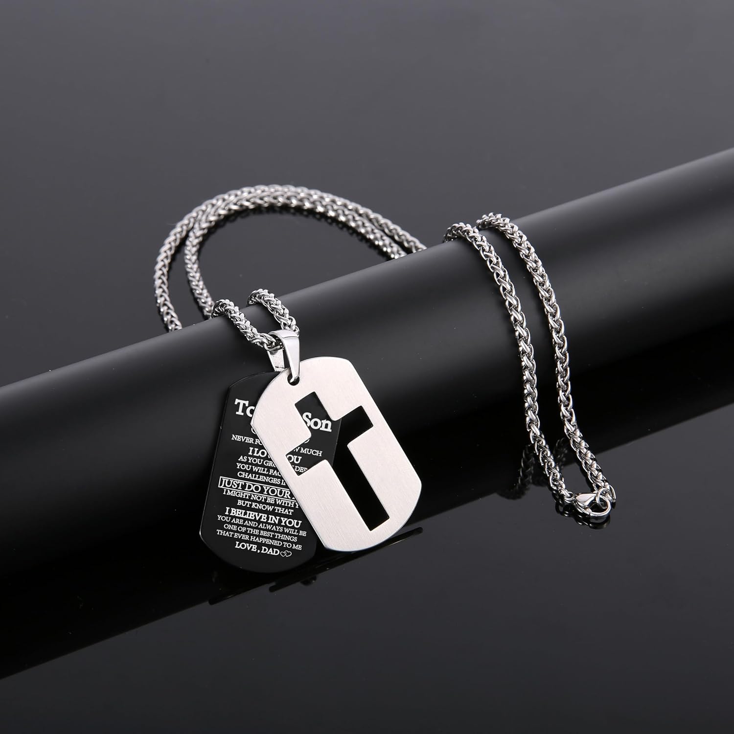 P. BLAKE Dog Tag Cross Necklace Gifts for Men Boys, Stainless Steel Bible Verse Pendant Chain Necklace Valentines Christian Religious Jewelry Gifts for Him - Image 2