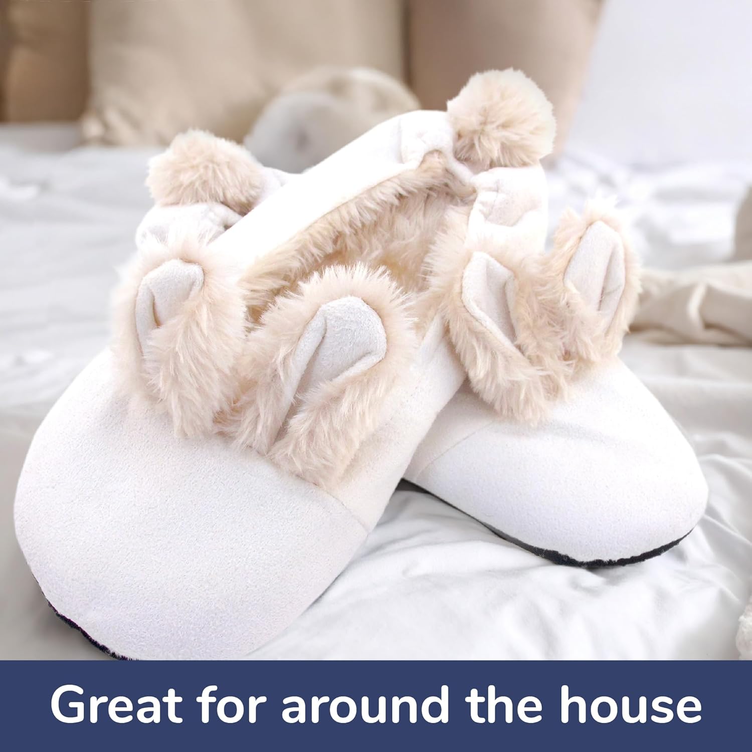 BambooMN Adult Women's Rabbit PomPom Fuzzy Fur Soft Non-Slip Slipper Socks, Indoor Travel Home, 1 Pair - Image 8