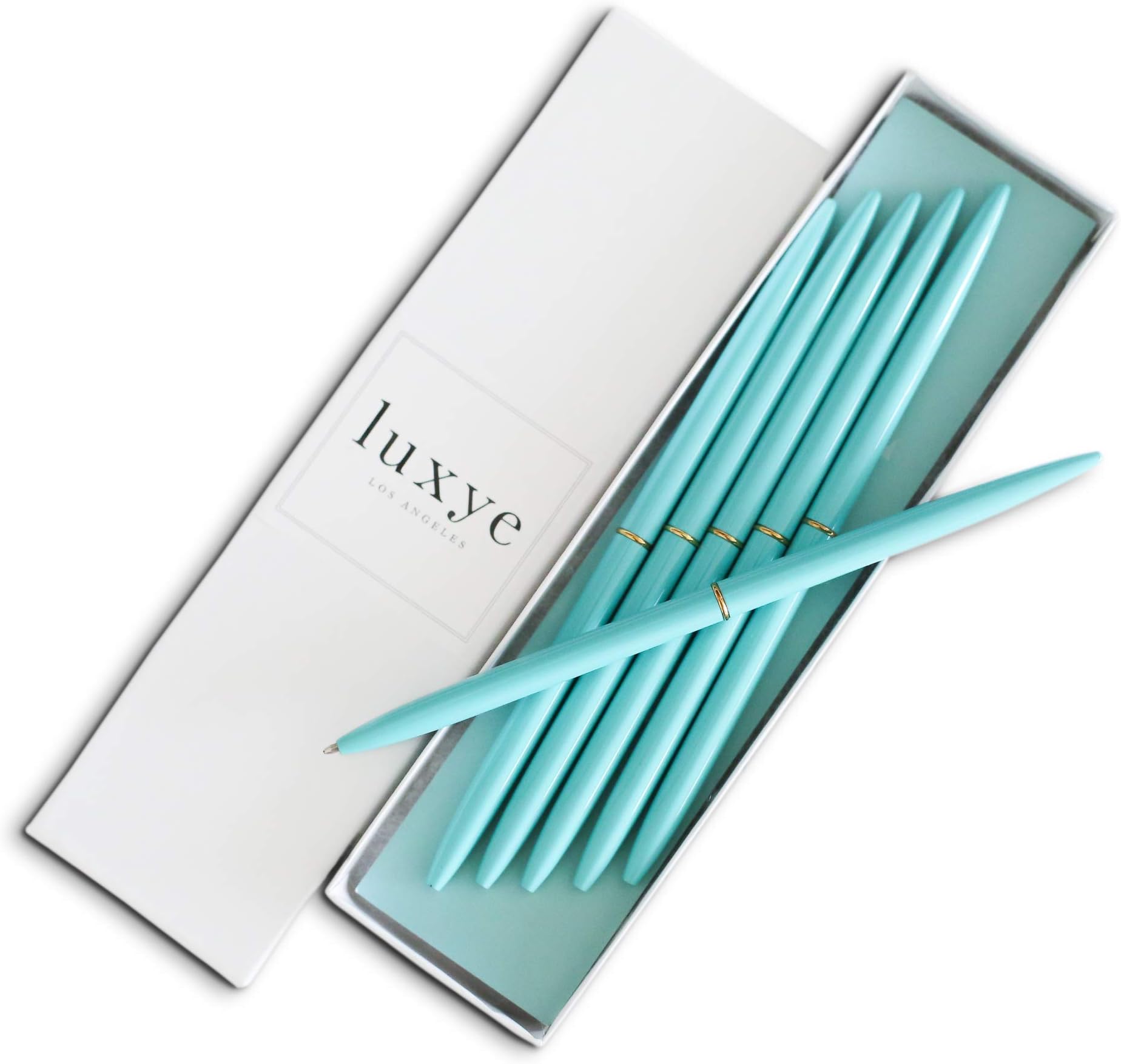 Luxury Ballpoint Gold Pen Set Of 6 In Glossy White Gift Box Gold Black Ink Office Pens For Women And Men Slim Nice Writing Pens - View #7