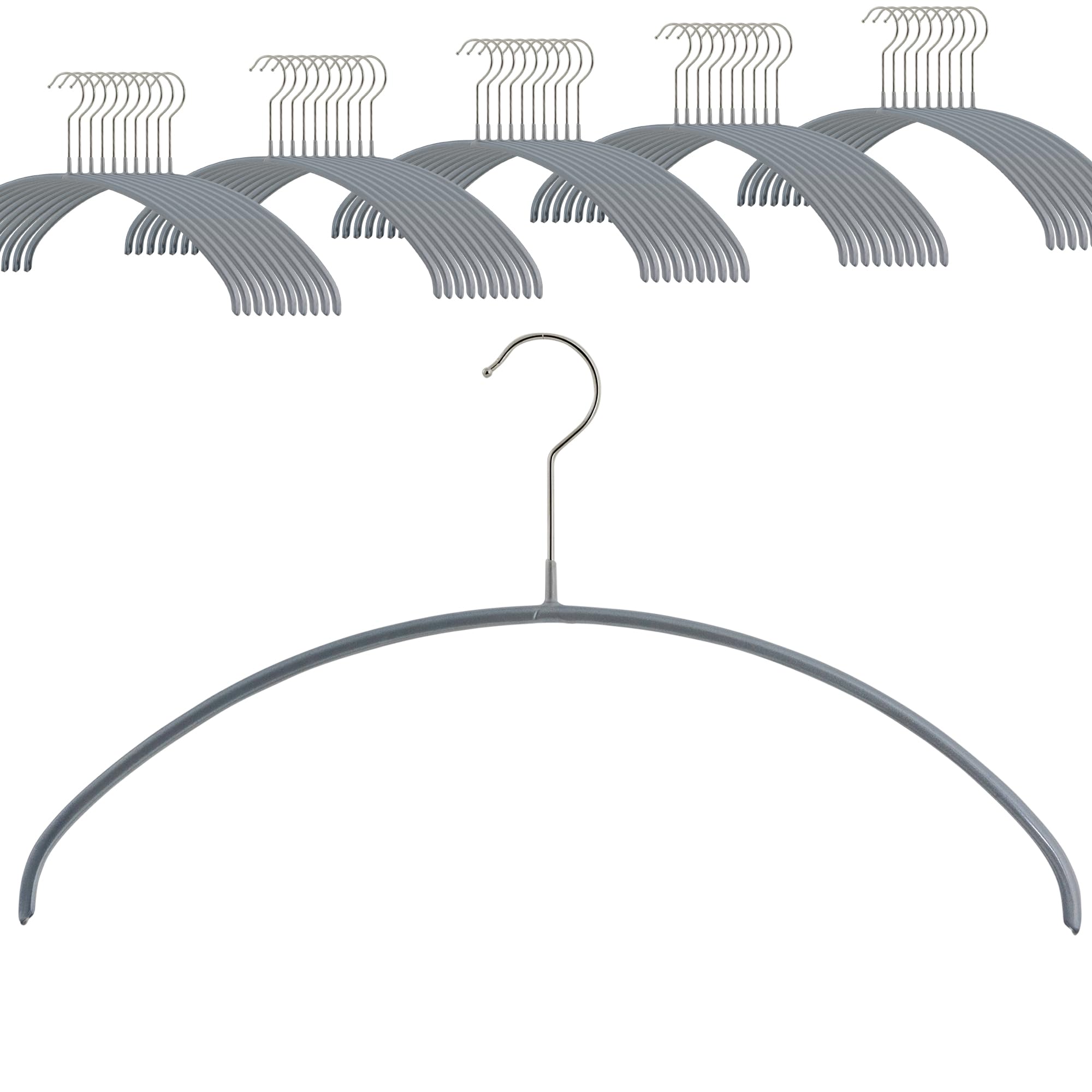 MAWA Set of 50 Premium Space Saving Non-Slip Clothes Hangers Ideal for T-Shirts and Sweaters with 360° Rotating Hook and Non-Slip Coating, 40 cm, Silver — image 1