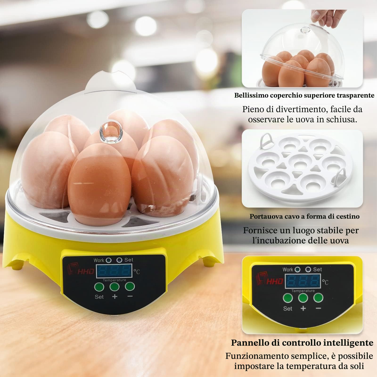 7 Incubatrice per Uova di Gallina con Controllo Della Temperatura, Incubatrice per Uova Di Rettile con Display Digitale a Led per Galline, Anatre, Oche, Piccioni, Quaglie