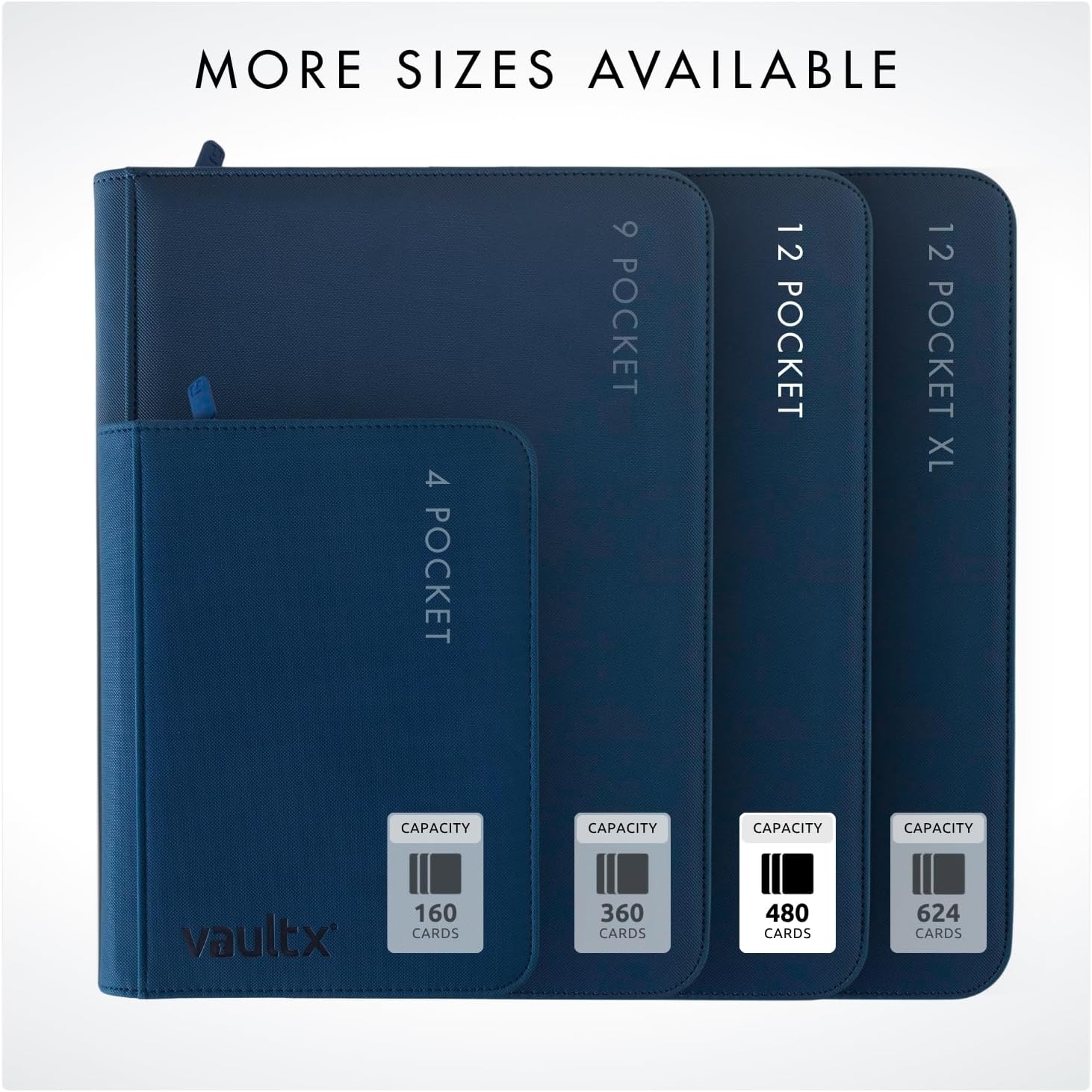 Vault X 12 Pocket Trading Card Zip Binder, 480 Cards, Premium Exo-Tec Album Material, 20 Side-Loading Pages, Folder, Sports, TCG (Blue)