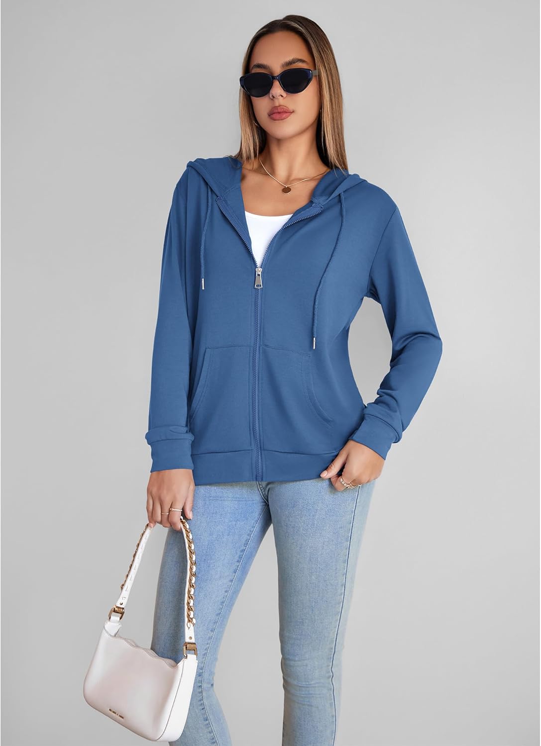 Womens Zip Up Hoodies Long Sleeve Hooded Sweatshirts Lightweight Fall Fashion Clothes Casual Trendy Jacket - Image 2