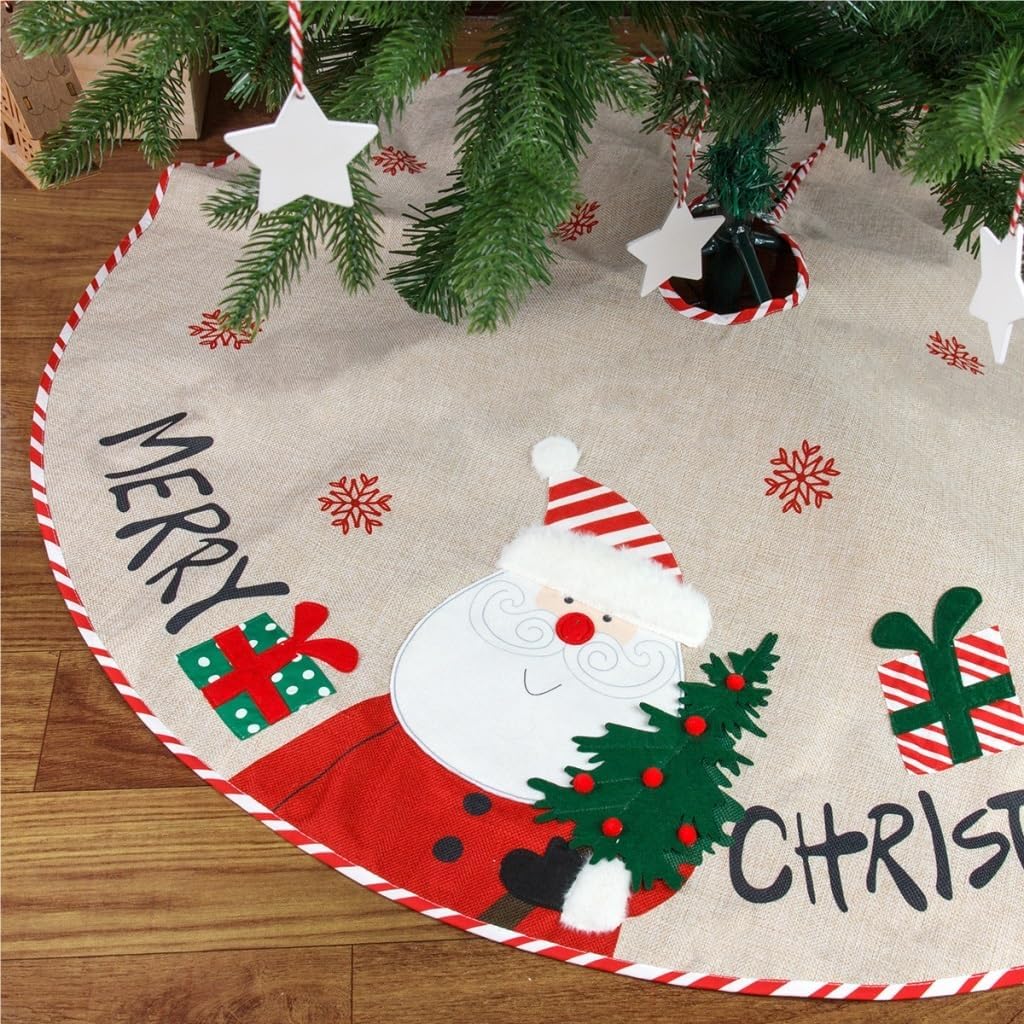 Tree Skirt Christmas Christmas Tree Skirt Decoration Snowman Old Man Linen Embroidery Decoration Tree Apron Christmas Tree Skirt Christmas Tree Skirts(A)