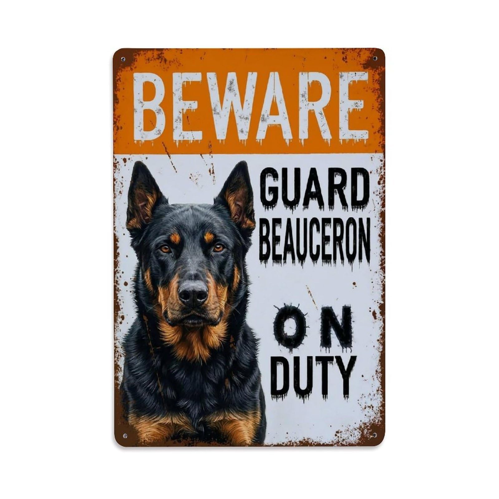 Vintage Funny Beauceron Guard Beware of Dog Corner Metal Tin Sign Plaque Wall Decor for Cafe, Club Bar, Office, Garden Metal Poster 8x12Inch