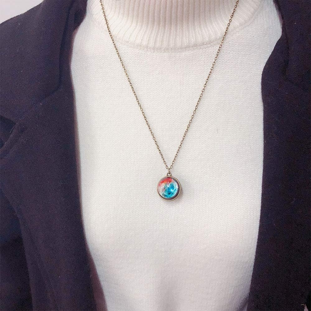 JczR.Y Eight Planets Necklace Pendent Double-Sided Glass Ball Universe Galaxy Solar System Guardian Stars Necklace for Women (Starry sky) - Image 2