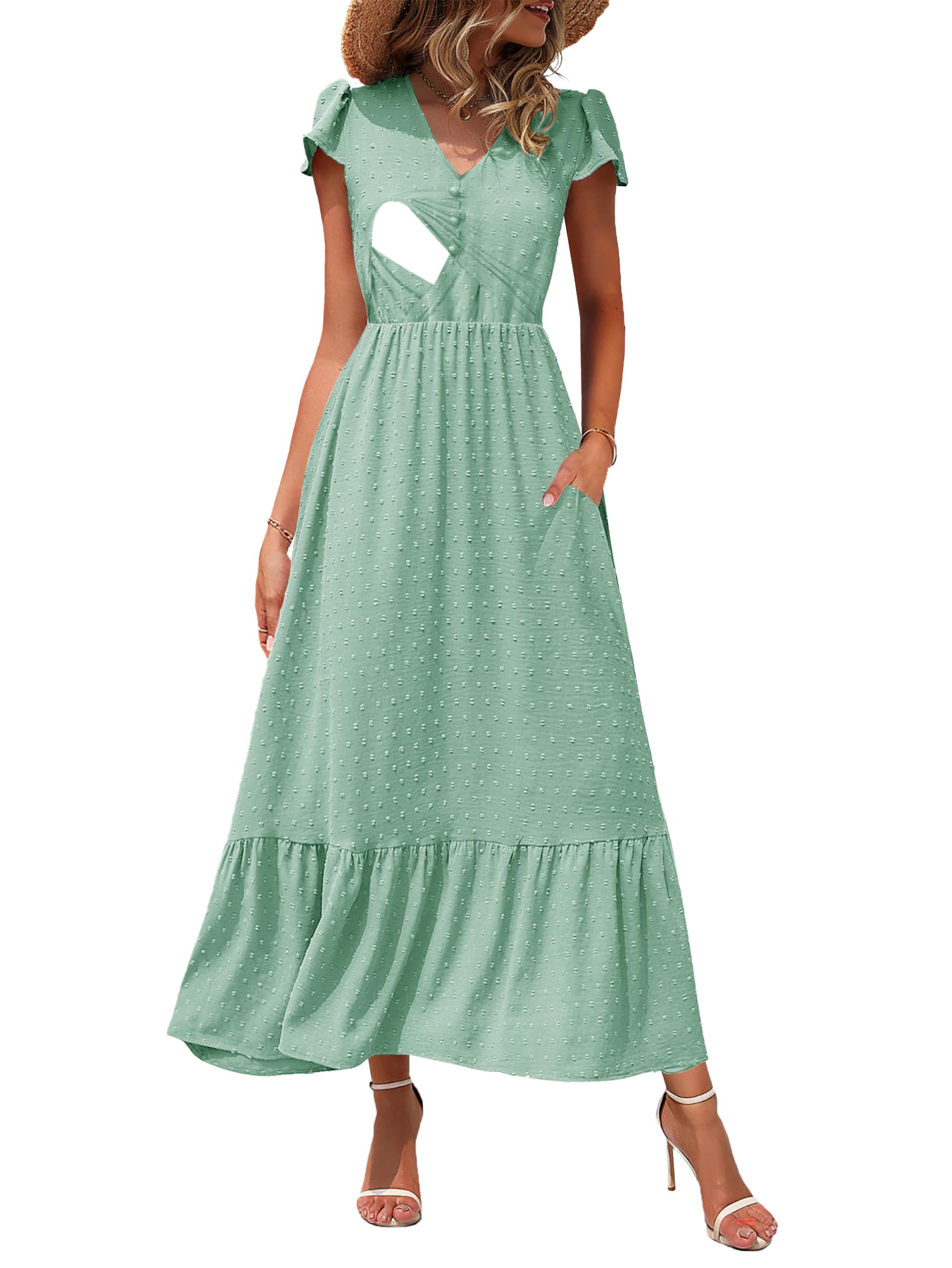CzzzyL Women Nursing Dresses Cap Short Sleeve V Neck Swiss Dot with Pockets
