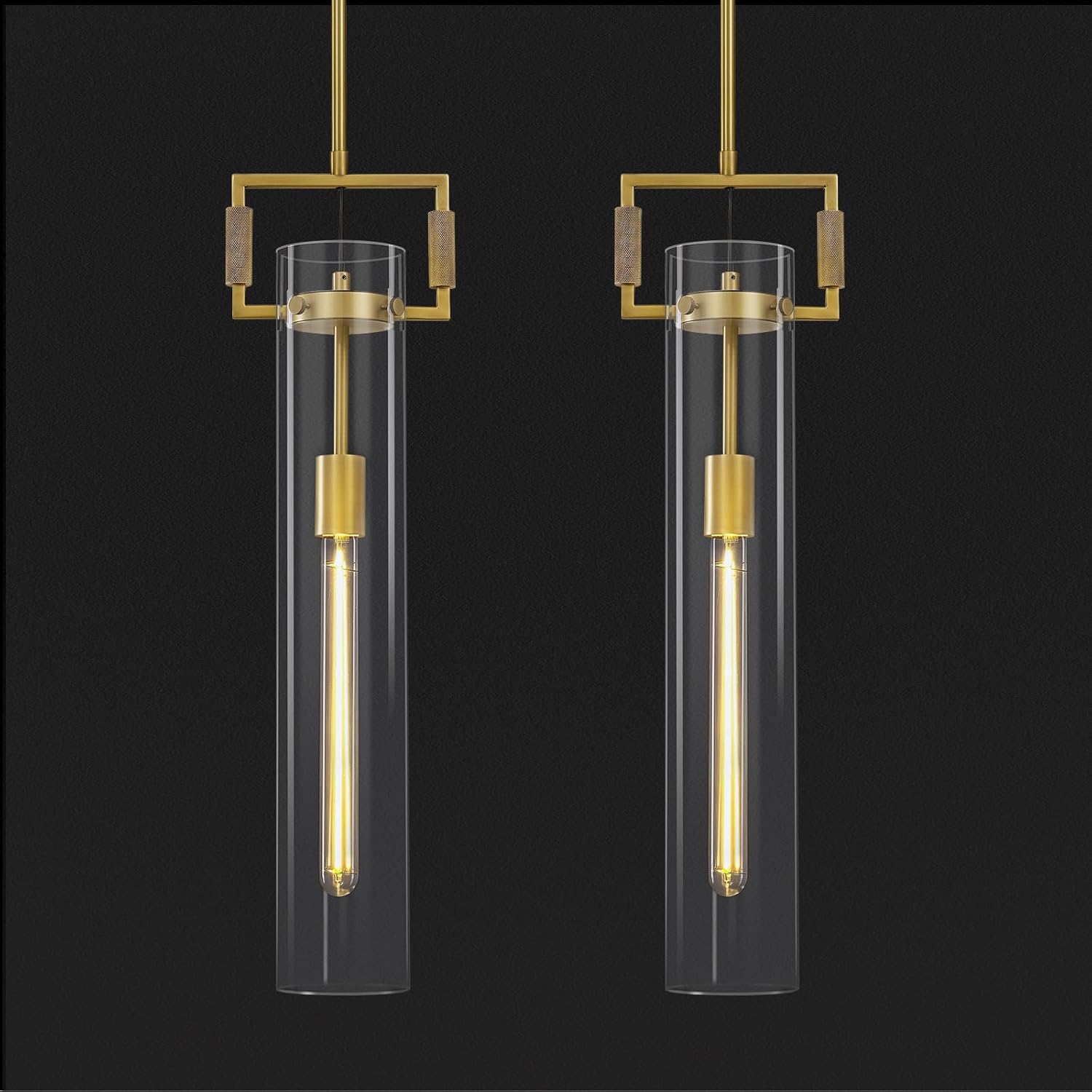 Photo 1 of  Modern Gold Pendant Light Set of 2, 21.6'' Pendant Lights Kitchen Island, Adjustable Height Brass Glass Pendant Light Fixtures, Large Pendant Lights for Dinning Room Farmhouse Bathroom 