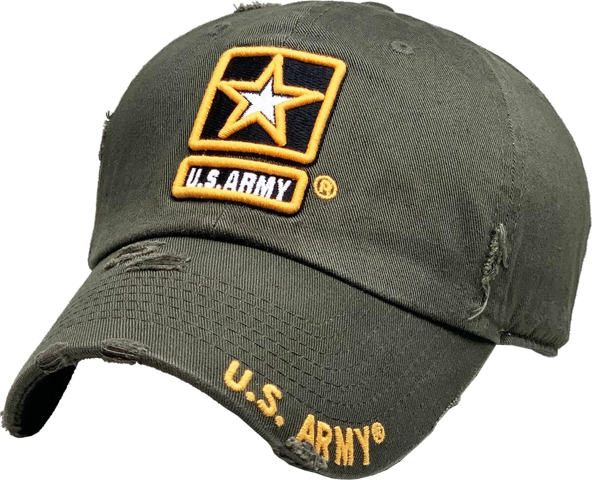 US Army Official Licensed Premium Quality Only Vintage Distressed Hat Veteran Military Star Baseball Cap