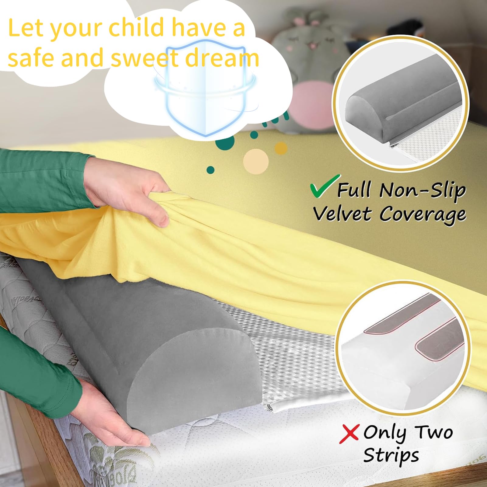 Bettschutzgitter Für Kinder, Aufblasbarer Rausfallschutz Bett Reise, Schutzkissen Bed Bumper mit rutschfeste und Waschbarer Bezug, für Alle Betten Zuhause & auf Reisen(130cm)
