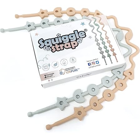 2 Squiggle Strap® - Cinturini In Silicone Alimentare Regolabili Per Ciucci E Giochi (Blu E Grigio) - Foto 13