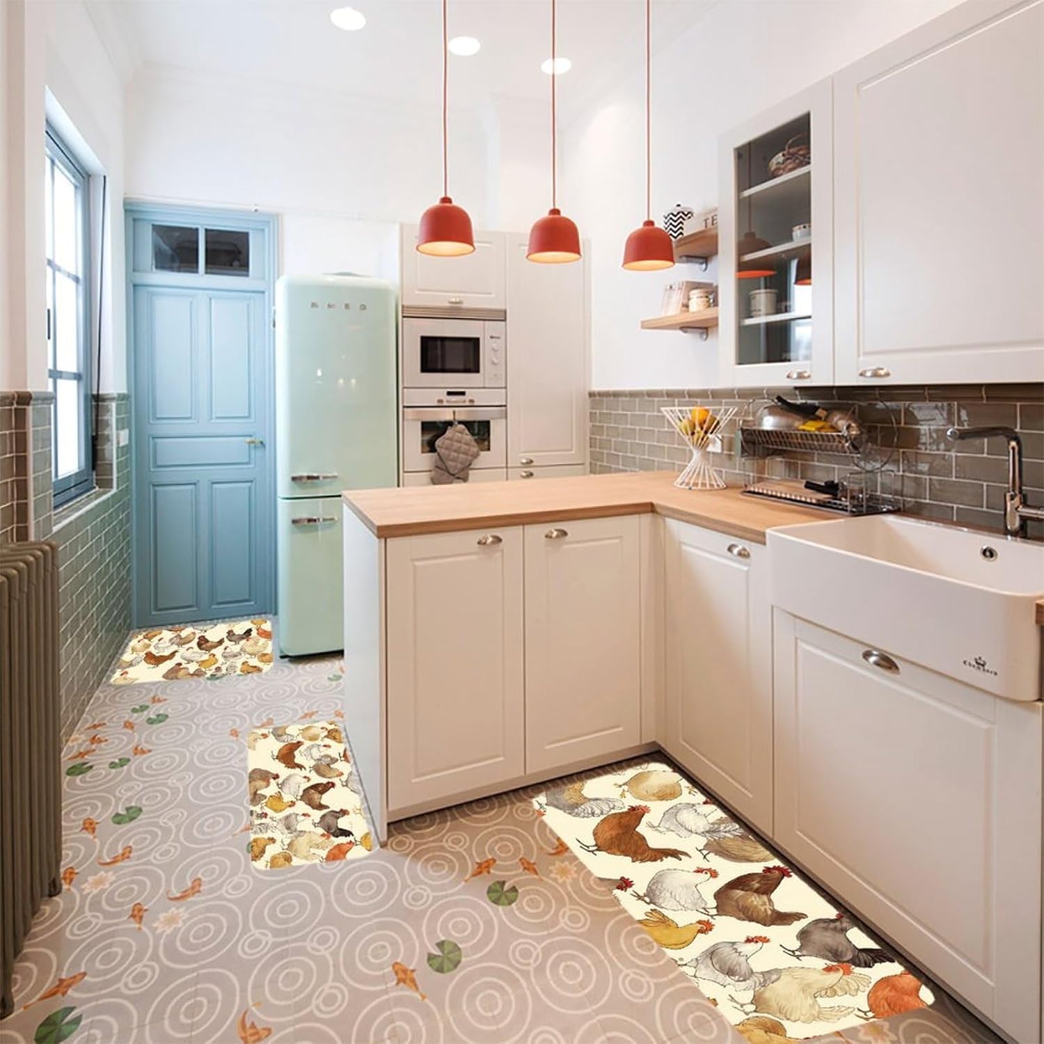 A Brood of Chickens Kitchen Mats for Floor 3 Pcs Kitchen Rugs