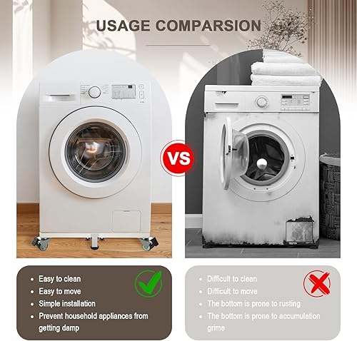 Miniatura 4 de I'Ezonk Soporte de refrigerador móvil de acero inoxidable resistente, soporte para refrigerador y soporte de lavadora con ruedas, carrito de muebles