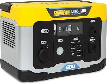 Champion Power Equipment 201189 579-Wh Power Station 1200/600-Watt Portable Lithium-Ion Battery Solar Generator