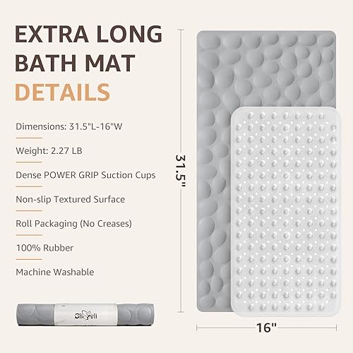Miniatura 5 de Bligli Tapete de ducha para bañera 16 x 315 pulgadas antideslizante estándar con ventosas fuertes goma suave antideslizante lavable a máquina