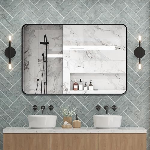 Espejo de pared de 30 x 40 pulgadas, espejo de tocador moderno, espejo rectangular de 40 x 30 pulgadas, con marco cepillado, espejo negro de 30 x 40