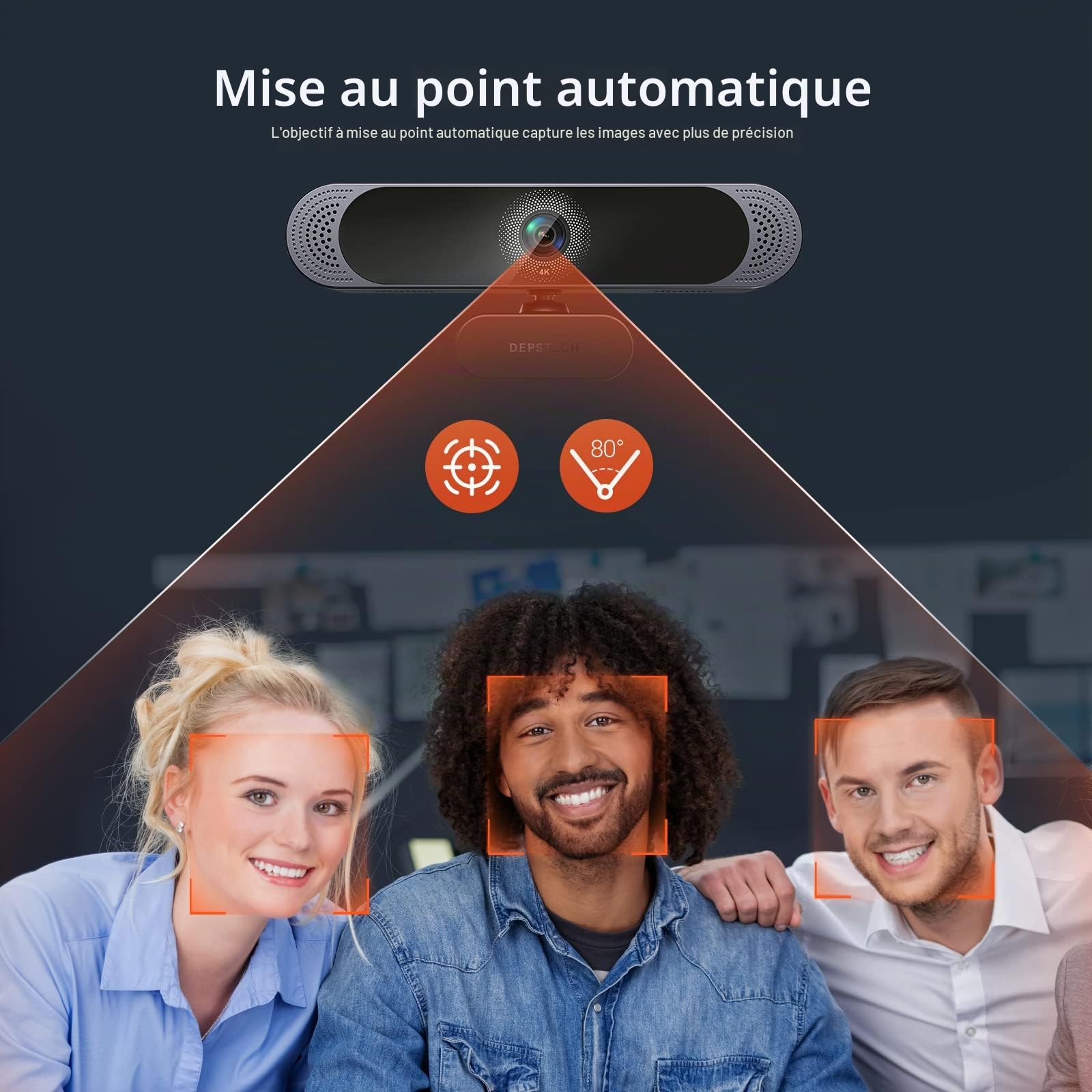 DEPSTECH Webcam 4K, DW49 Autofocus Caméra Web HD avec 1/3'' Sensor, Double Micro Antibruit, Cache Webcam et Trépied, Camera Streaming pour PC Windows, Mac, Ordinateur Portable, Zoom, Skype, Youtube