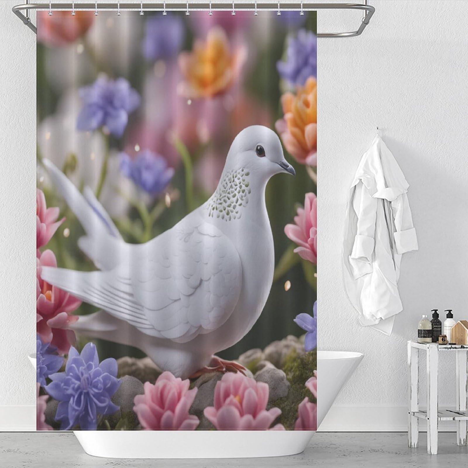 Rideau de bain en tissu polyester colombe blanche imperméable de qualité supérieure 122x183cm
