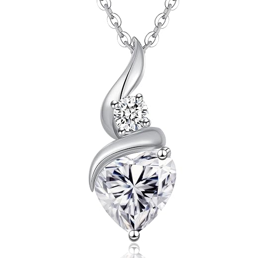 ANDSO Moissanite Heart Pendant Necklaces for Women, 925 Sterling Silver Necklace with Birthstone, Ideal Anniversary Present or Birthday Christmas Valentine Jewelry Gifts for Mom Wife Her Girlfriend