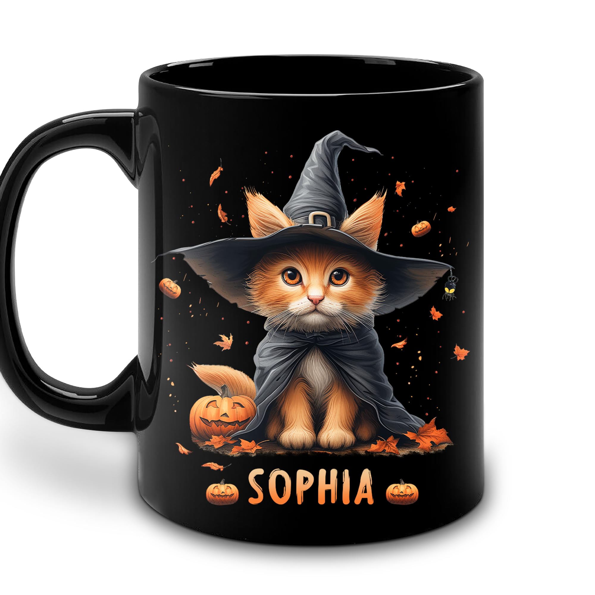 Hyturtle Personalized Halloween Cat Mug - Cat Gifts For Cat Lovers - Cat Gift For Women - Cat Gift For Girls - Halloween Decor - Halloween Birthday - Custom Name Coffee Cup Ceramic Mug 11oz 15oz