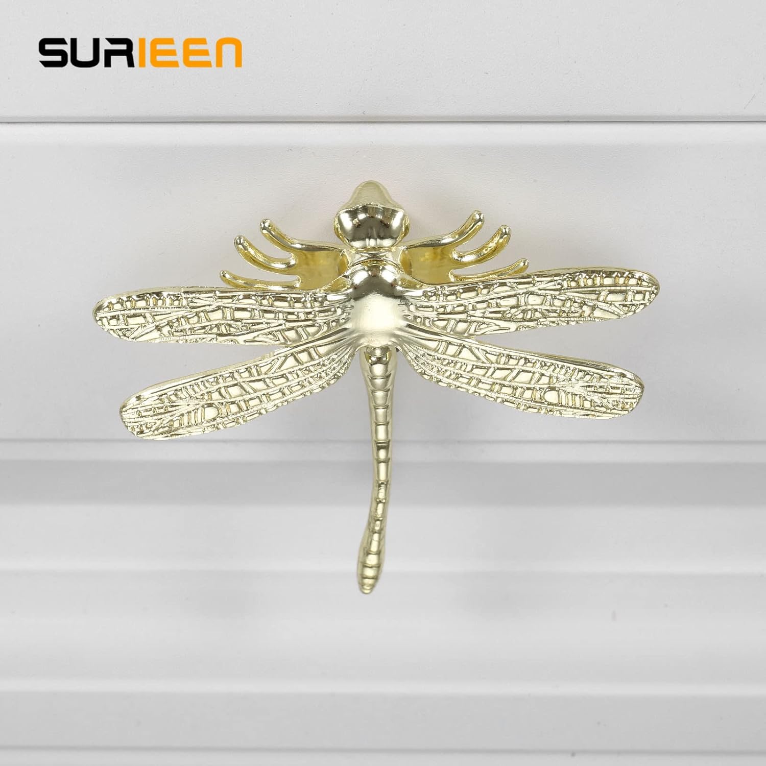 SURIEEN 2Pcs Gold Dragonfly Drawer Knobs, Brass Finish Cabinet Handles - Image 5