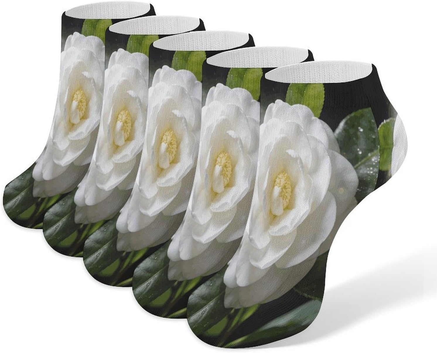 White Camellia Crew Sock for Men Women Funny Novelty Socks Athletic Ankle Socks Comfort Soft Low Cut Tab Sock 5 Pairs
