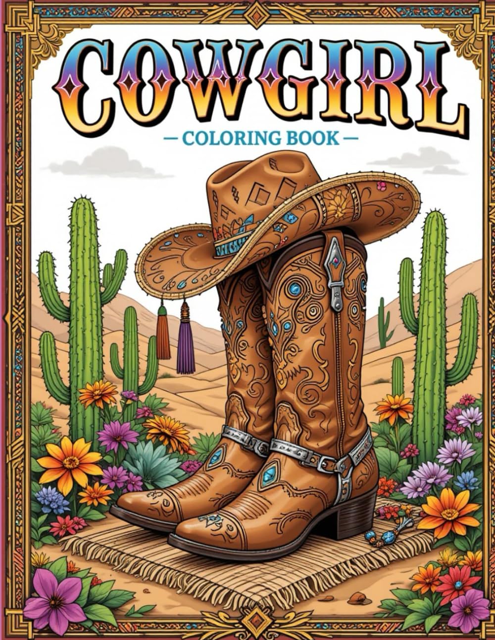Cowgirl Coloring Book: Fun and Cute Wild West Scenes with Horses, Rodeos, and Western Accessories for Creative Coloring Fun