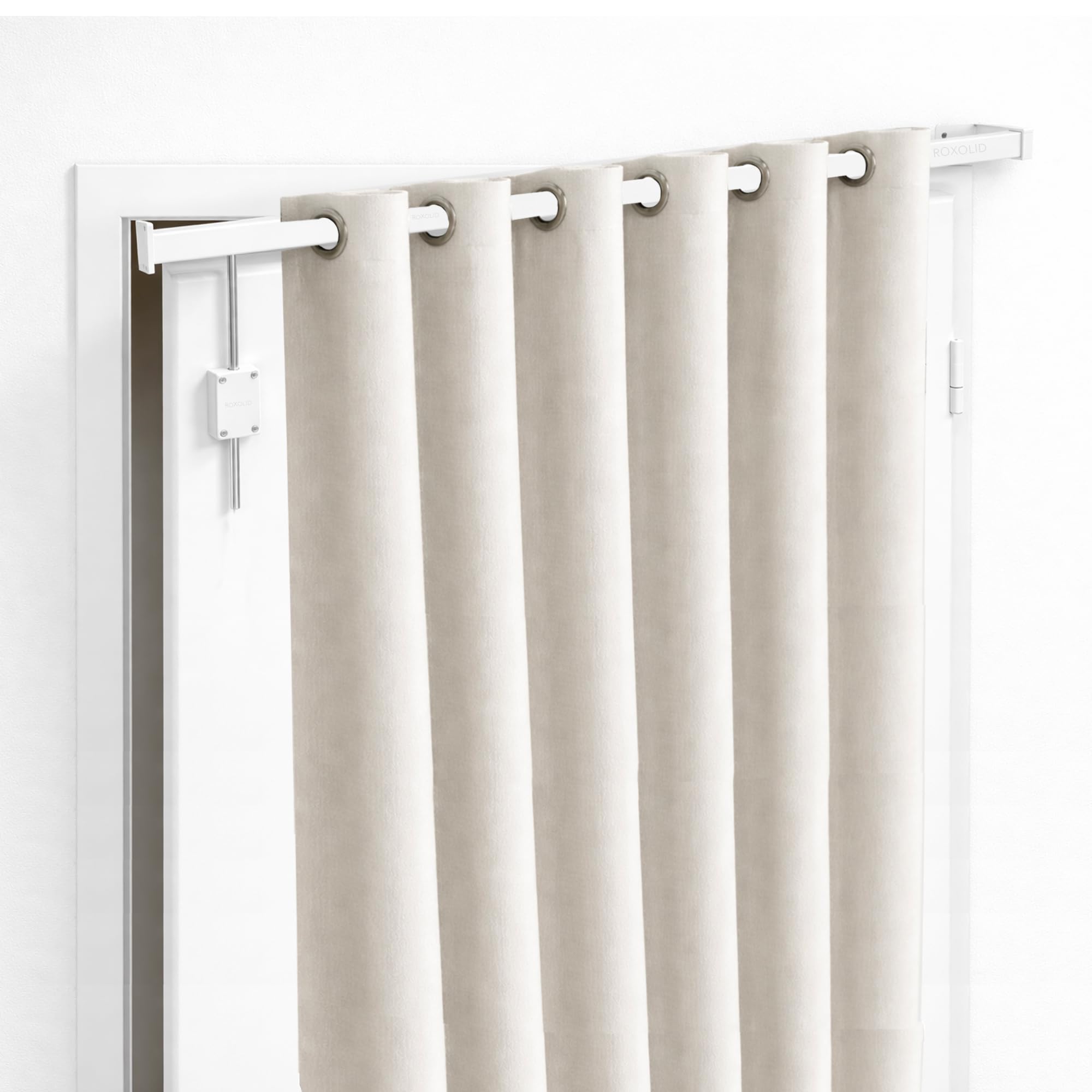 Tringle Portière Pivotante 1m20 Ajustable – Support Rideau pour Porte d’Entrée – Anti Froid & Isolation Thermique et phonique Renforcée – Idéale Rideaux Occultants Économie d’Énergie (Blanc)