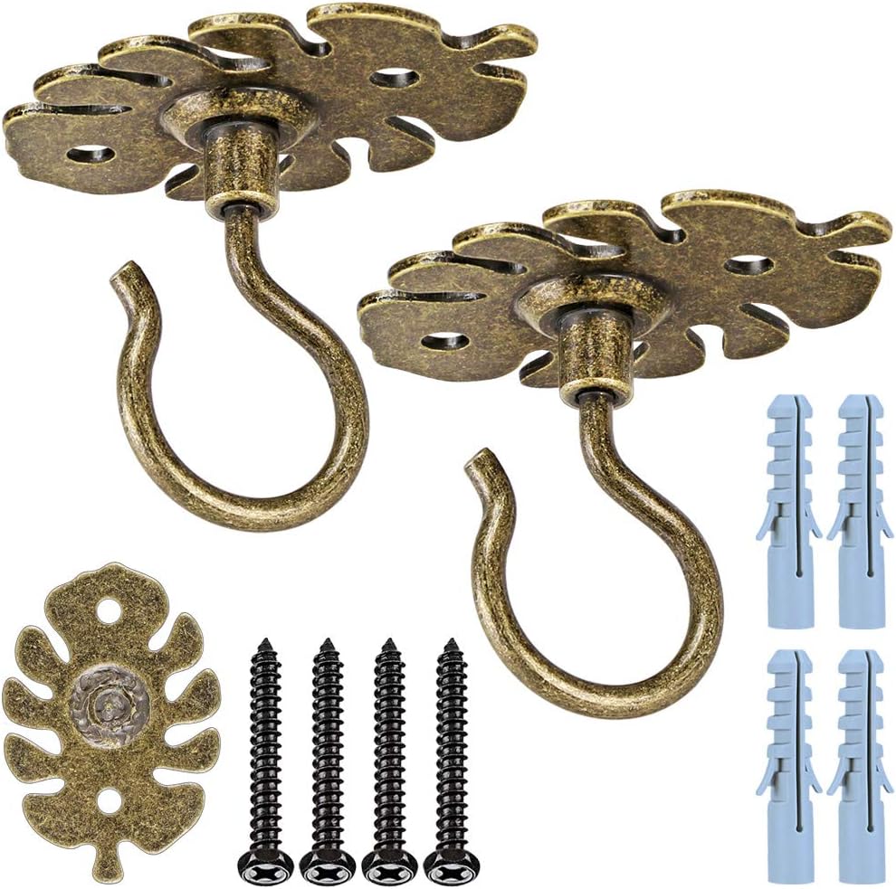 Dolibest Wall Mount Ceiling Hooks,Plant Hooks for Ceiling Metal Plant Bracket Iron Wall Mount Lanterns Hangers Hooks for Hanging Plants Lights, Outdoor Wire, Fairy Lights, Wind Chimes, Bronze(2PCS)