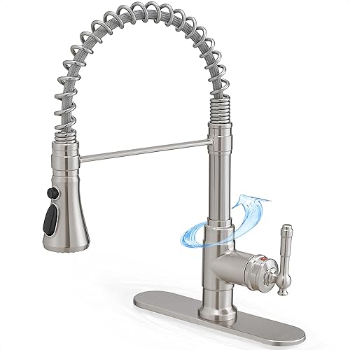 HOIGY Grifo de cocina de níquel cepillado, 3 modos de grifos de cocina con rociador extraíble, grifos de fregadero de cocina sin manchas de 1 o 3