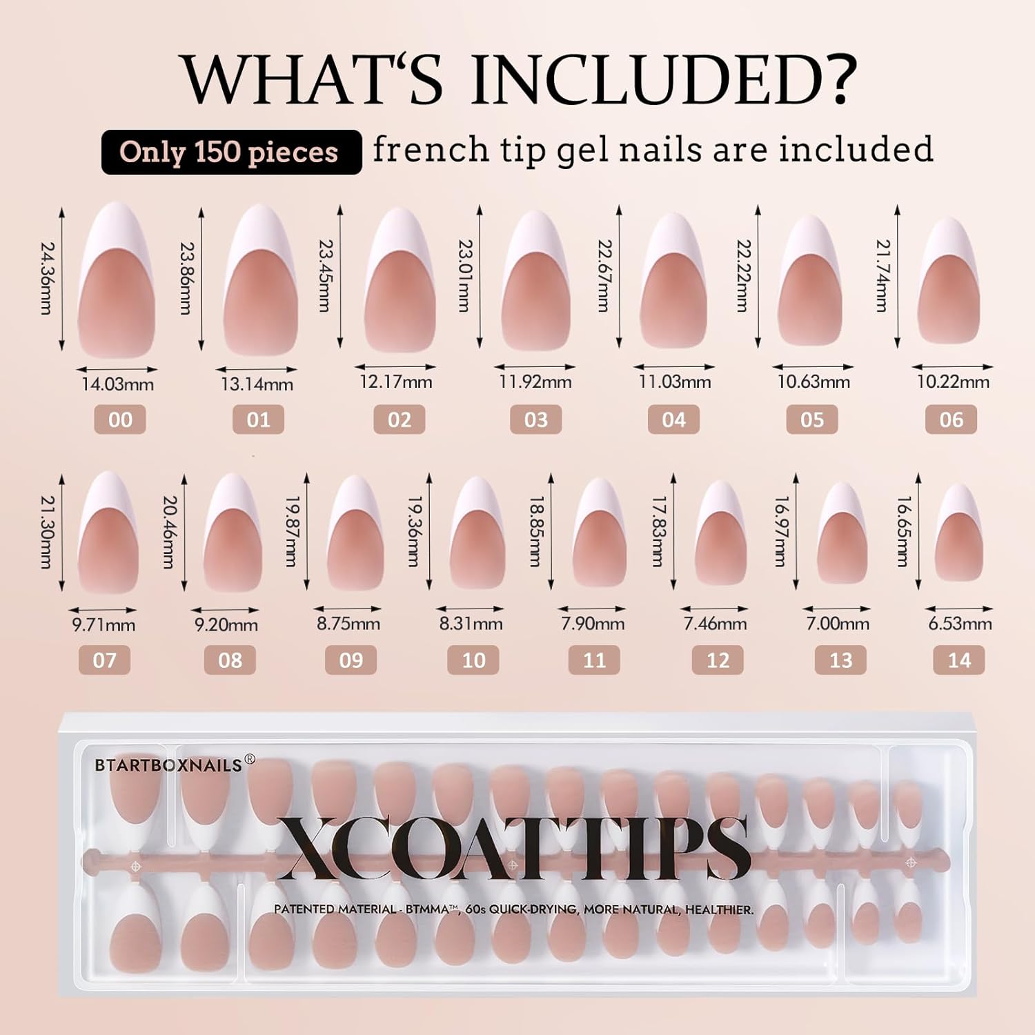 BTArtboxnails French Gel Nail Tips - French Tip Press on Nails Brown Medium Almond XCOATTIPS for Nail Extensions