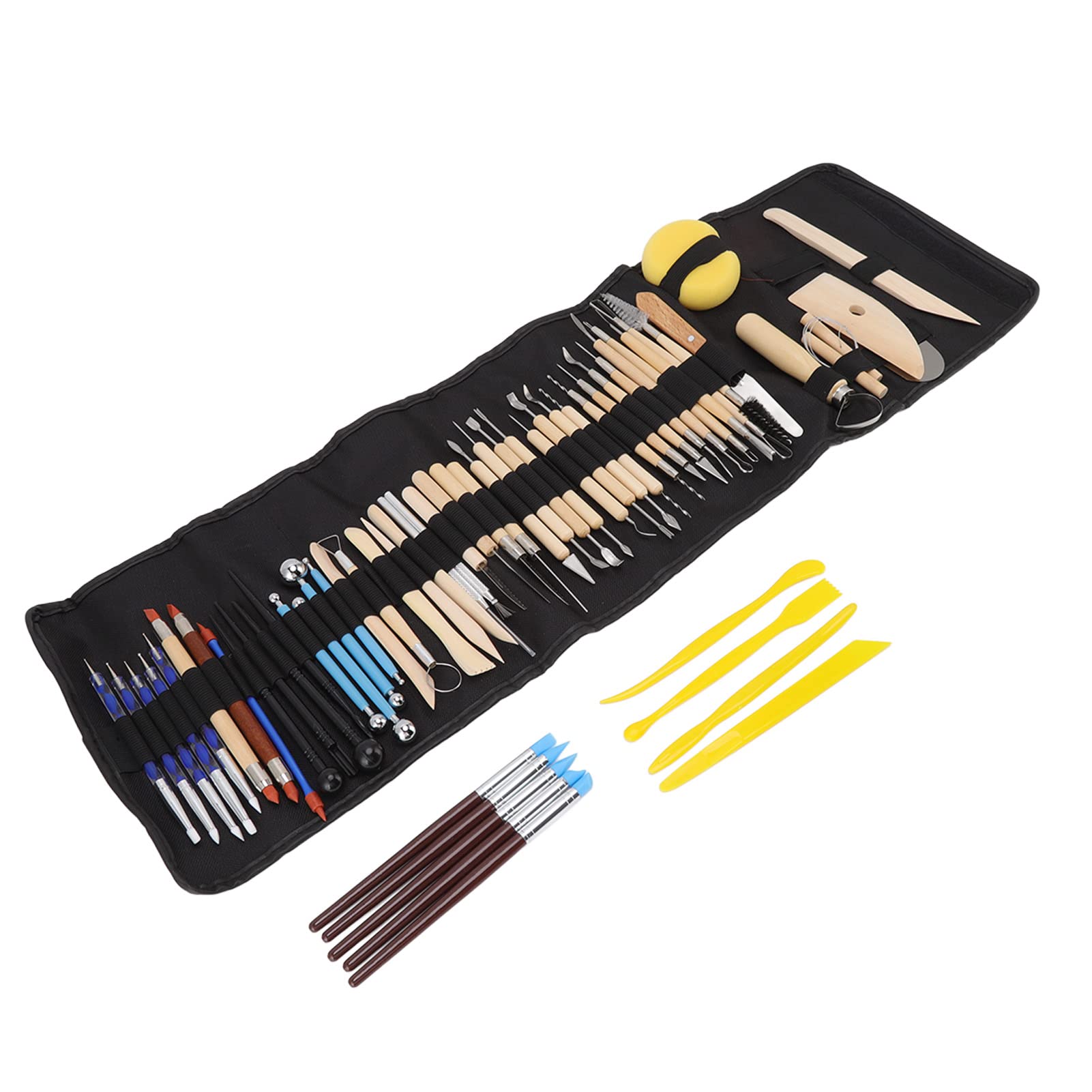 TOPINCN 61-teiliges Ton Werkzeug Set, Modellierwerkzeuge aus Polymer-Ton Exquisite Vielseitige Ton-Schnitzwerkzeuge mit Segeltuchtasche für Anfänger und Experten
