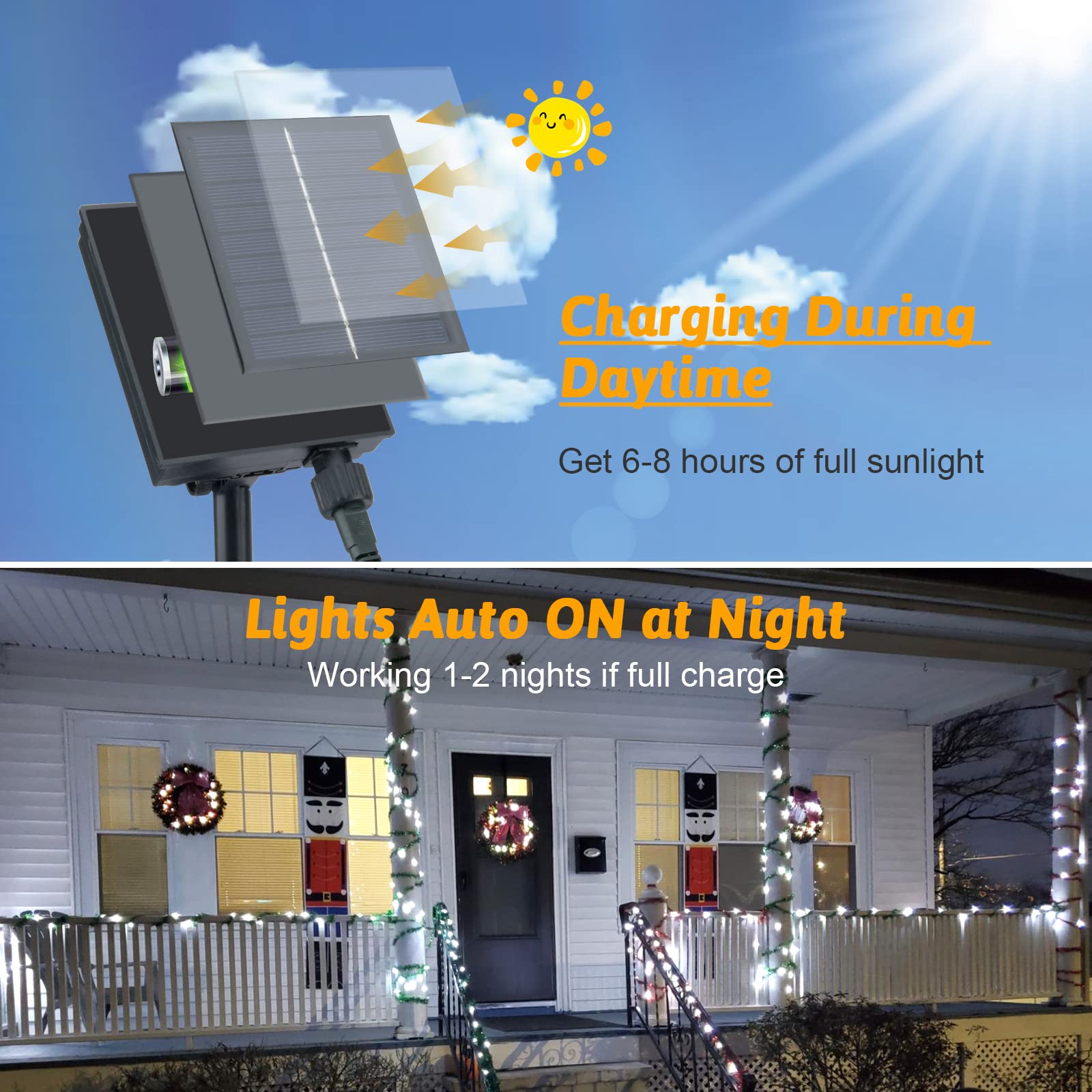 Dalugo Solar Lichterkette 22 M, 200 LED Warmweiß, 8 Modi, IP65 Wasserdicht – Für Garten, Terrasse & Mehr USB Aufladbar Solar