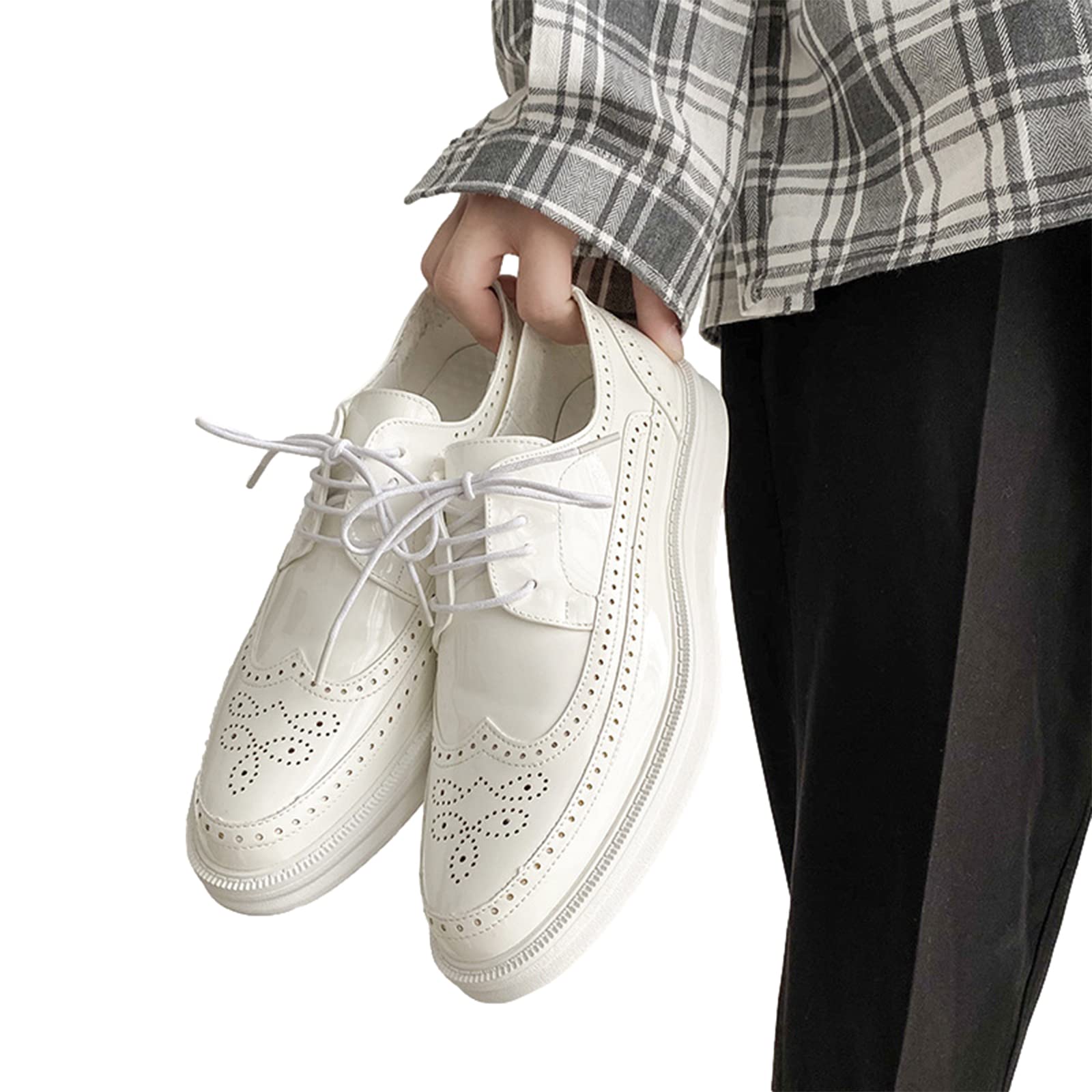 ANUFER Uomini Piattaforma Brogue Scarpe da Sera Pelle in Microfibra Allacciare