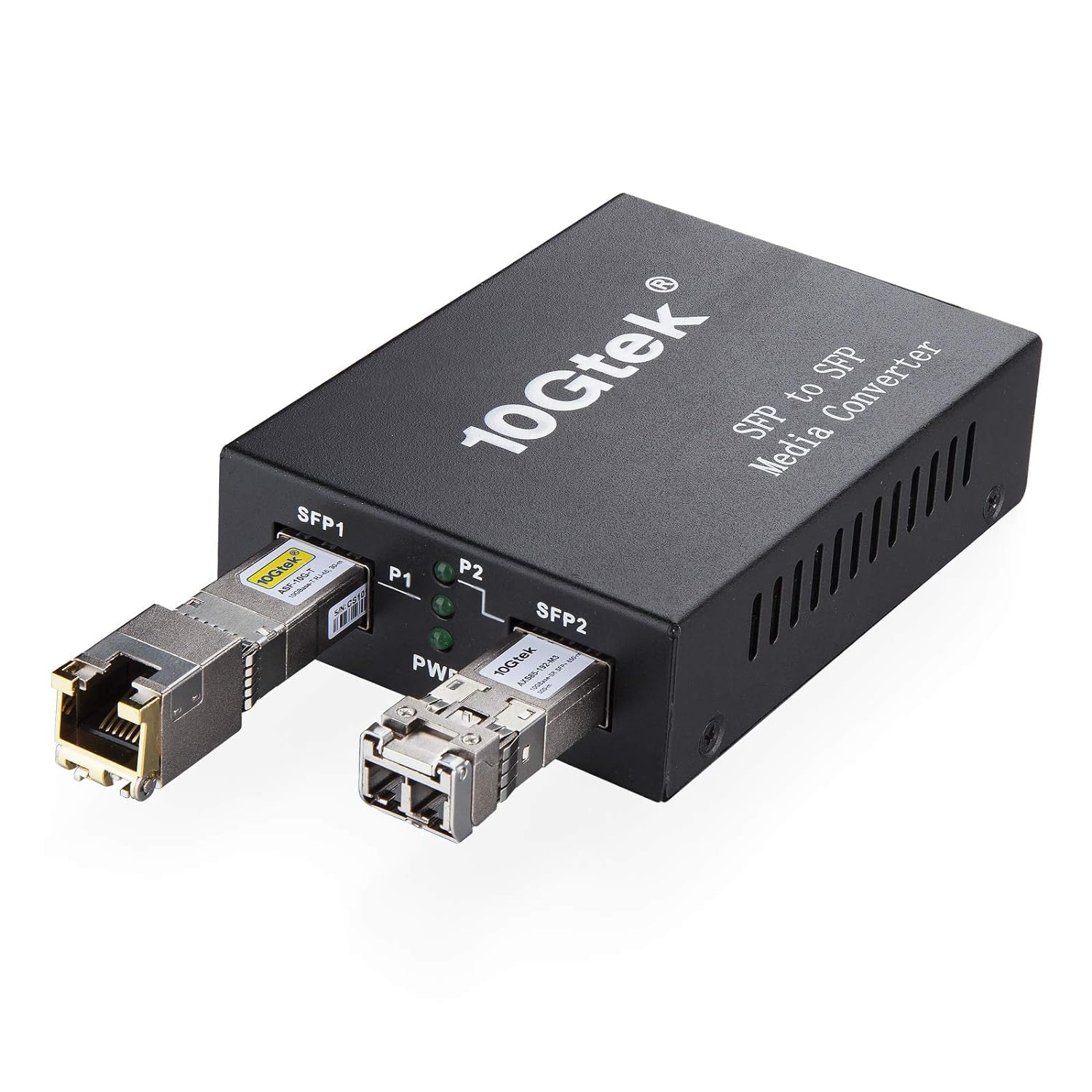 H!Fiber.com Convertisseur de média 10 Gigabit Ethernet,10G SFP+ vers RJ45 Fibre vers cuivre,avec un émetteur-récepteur SFP+(10GBase-SR,300m,mulitemode)et un émetteur-récepteur RJ45 10G(10GBase-T,30m)