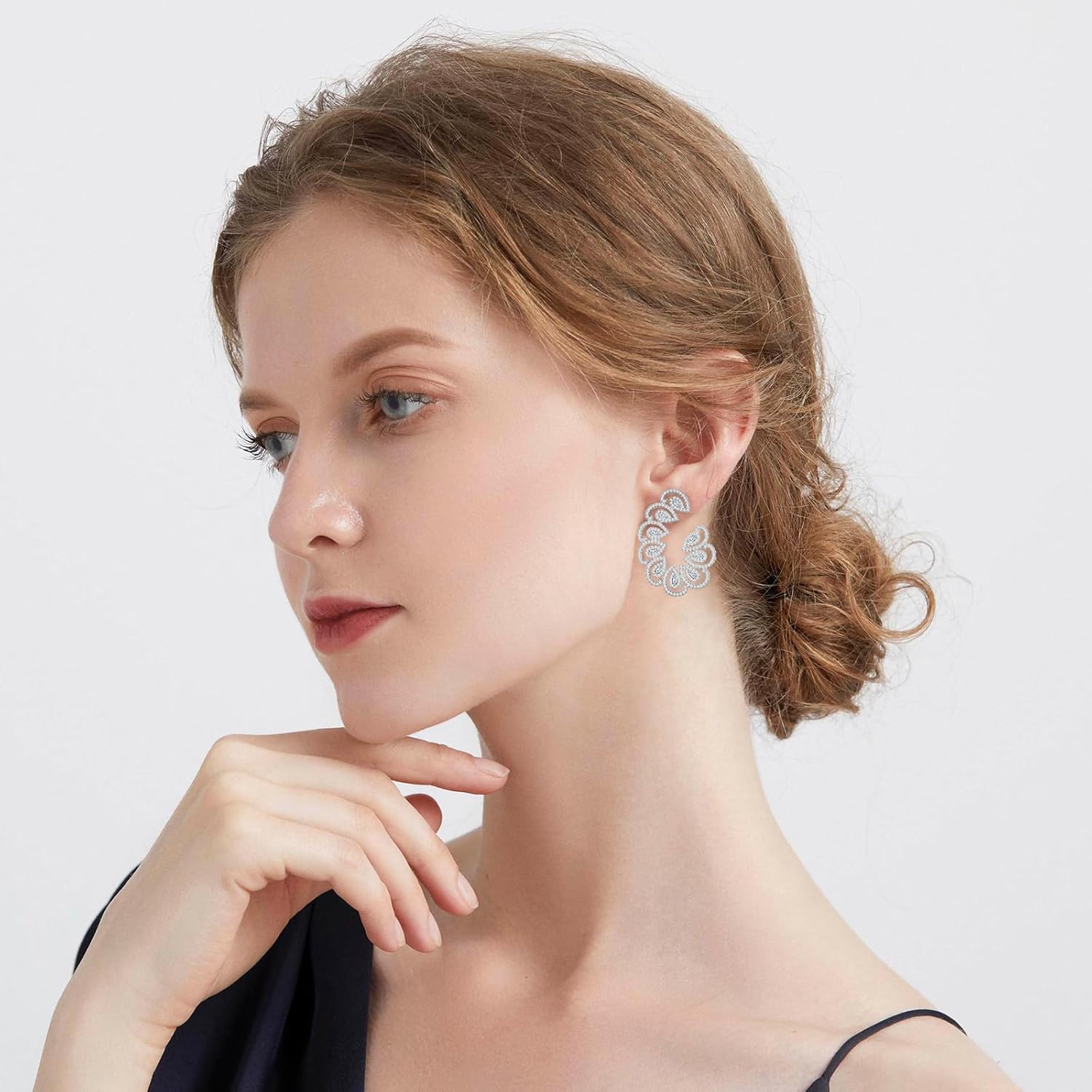 Large Round Crystal Stud Earrings for Women Hypoallergenic Big Cubic Zirconia Rhinestone Hoop Earrings fashion Jewelry gitfs for Wife Mom Her prom party - Image 5