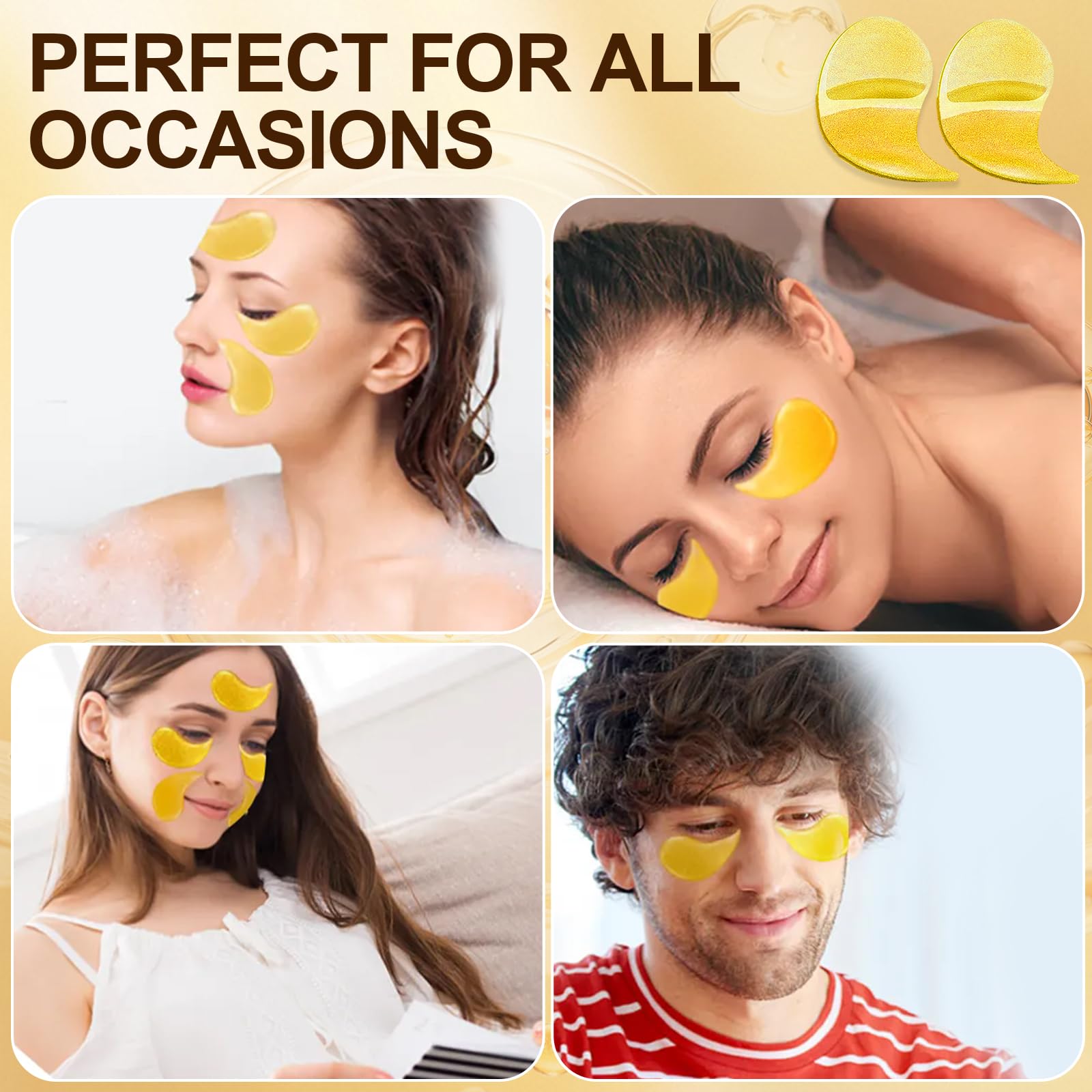 24K Gold Masque Pour Les Yeux 60 Patch,Patch Anti Cernes Yeux, Hydratant, Soulager la Fatigue, Réduit Yeux Poches, Patchs pour Les Soins des Yeux, pour Femmes/Homme