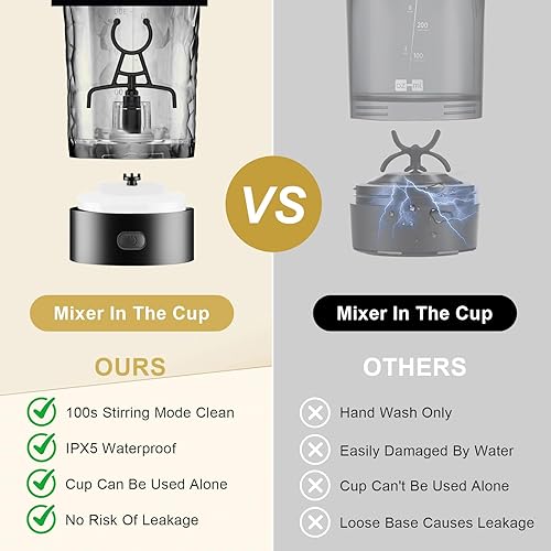 Miniatura 5 de Botella mezcladora eléctrica de proteínas, botella mezcladora eléctrica de proteínas, 24 onzas, mezcladora recargable, sin BPA, Tritan (negro)