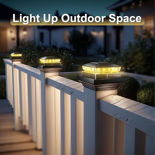 Miniatura 8 de Paquete de 6 luces solares para postes de valla, 4 x 4 IP65, luz negra para exteriores, para terraza, jardín y patio, para postes de madera y vinilo