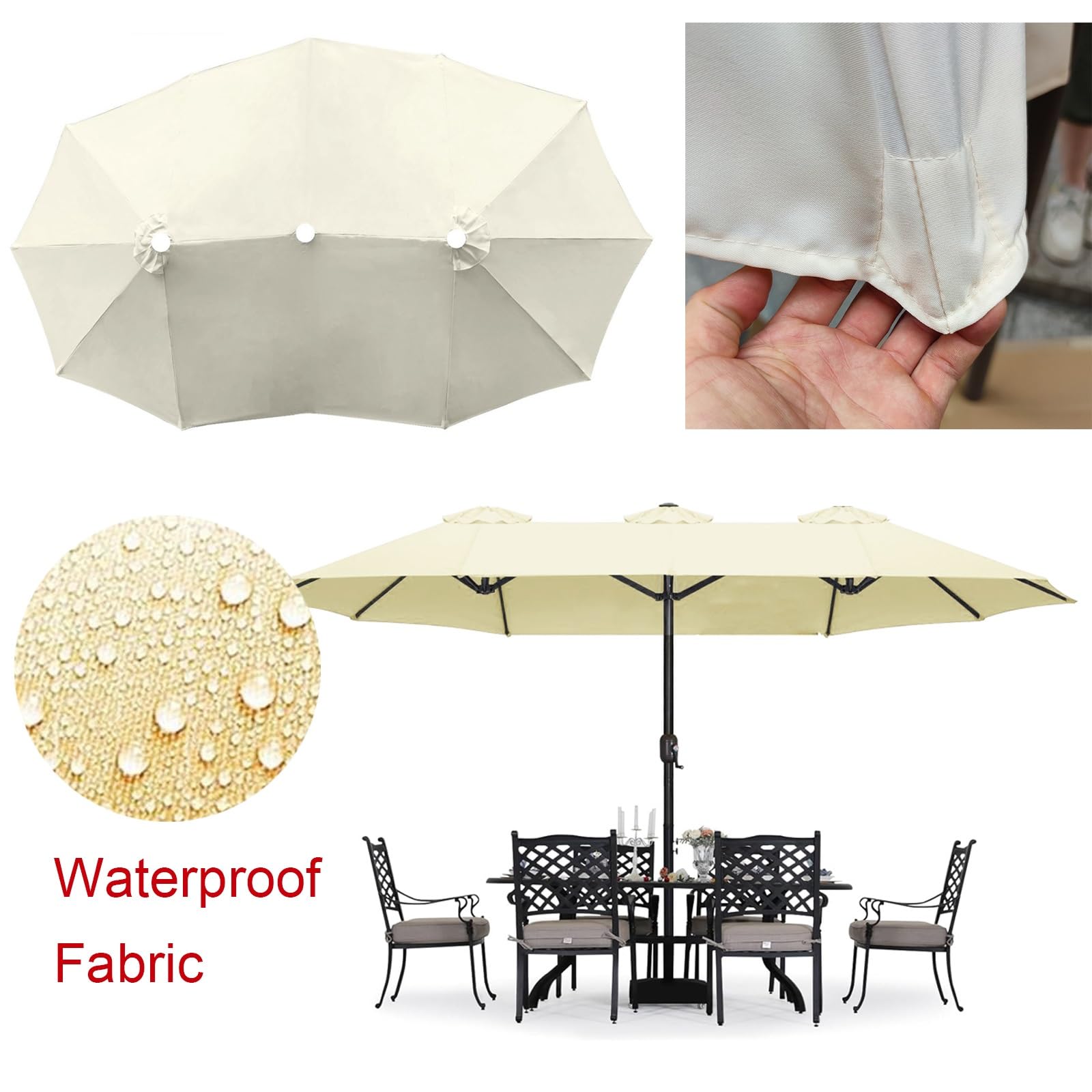 V3VOGUE Toile De Rechange Parasol Double, Auvent Parasol De Remplacement 12 Baleines, 465x270cm Largeur De Couverture Extra Large, Jardin Housse Imperméable en Tissu pour Dessus De Parapluie(Black)